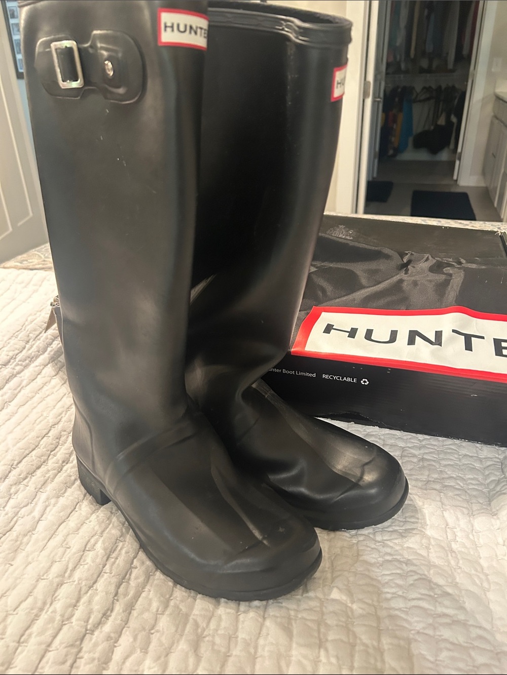 Hunter Black Tall Women's Waterproof Rain Boots with Side Buckle